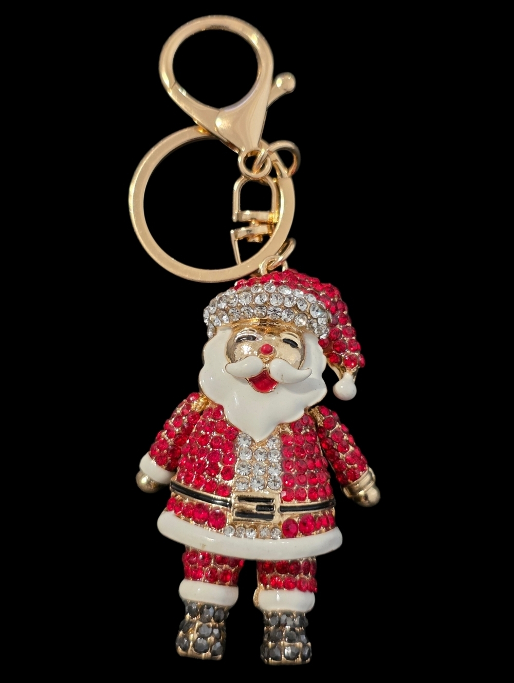 Crystal Red Santa Bag Charm Keychain - Festive